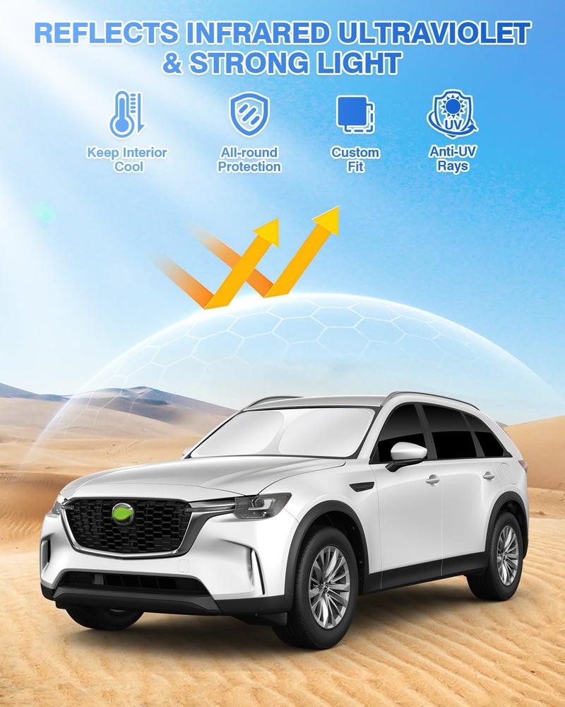 Canvcle Sunshades for Mazda CX-90 2024-2025 CX90 Accessories Windshield Sun Shade Side Rear Window Shade Cover Sun Visor Shield Privacy Protection Keep Vehicle Cool Black 8PCS - Image 2